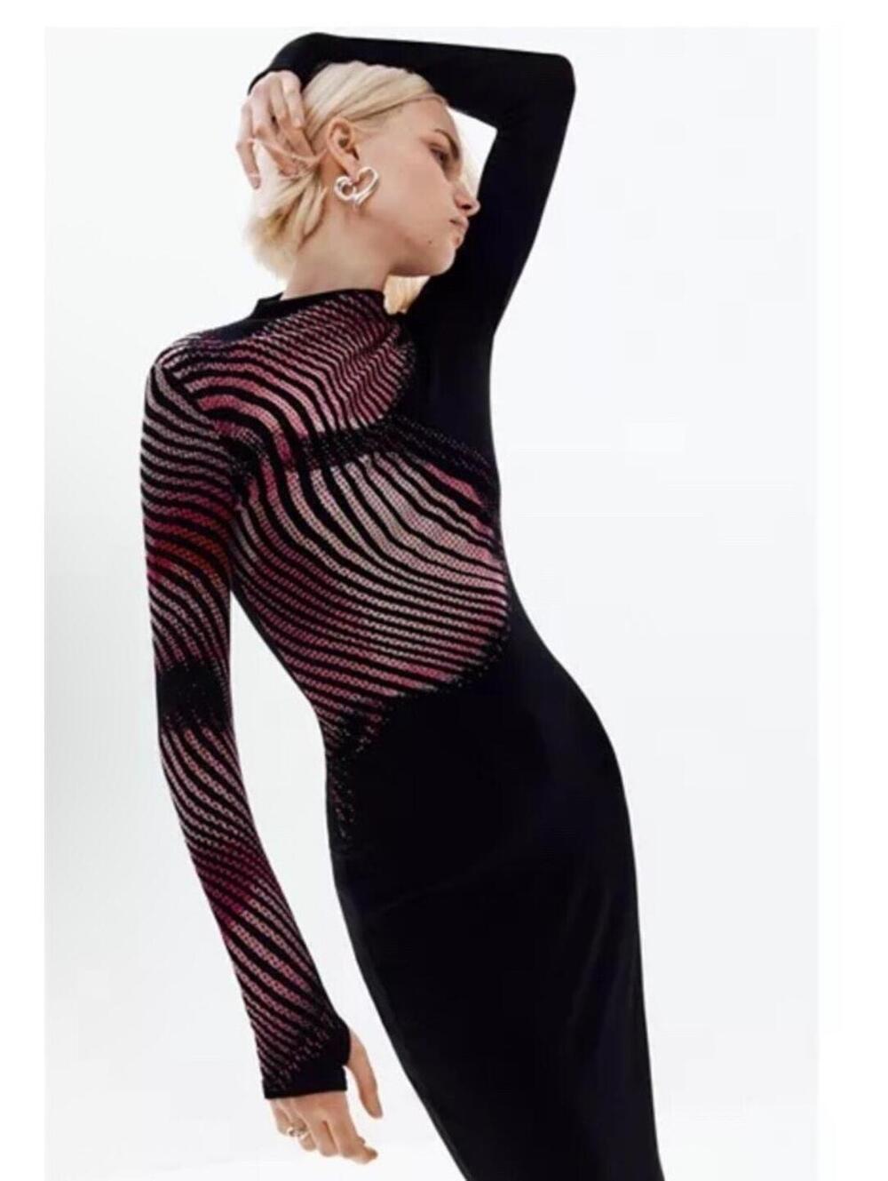 New Desigual Women's Long dress waves In Black Multi Size M $159 - Picture 2 of 11